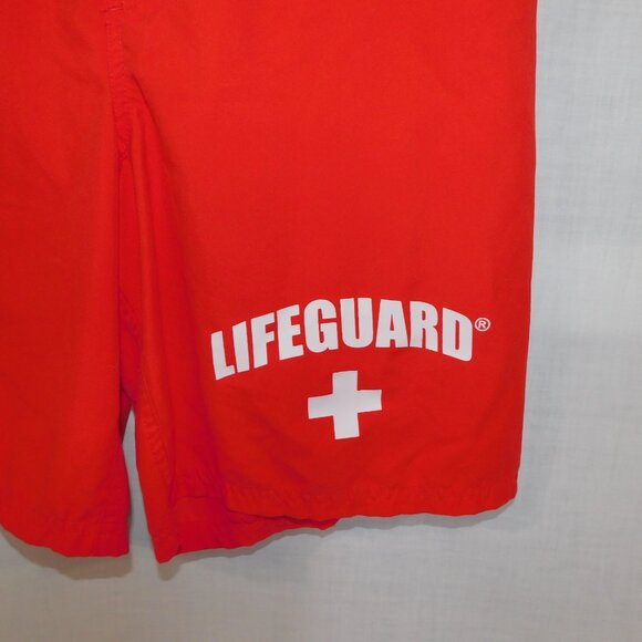 Lifeguard + Mens S Red White  lined Board Shorts Swim Trunks - Picture 3 of 8